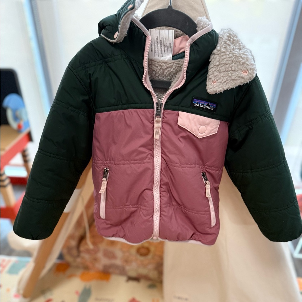 Patagonia Kids Pink and Green Reversible Hoody Jacket